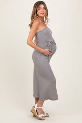 Black Gingham Strapless Side Tie Maternity Maxi Dress