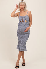 Black Gingham Smocked Cutout Maternity Midi Dress