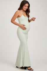 Mint Sleeveless Ribbed Maternity Maxi Dress