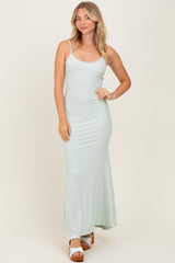 Mint Sleeveless Ribbed Maternity Maxi Dress