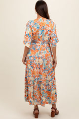 Peach Floral Dolman Sleeve Tiered Maternity Dress