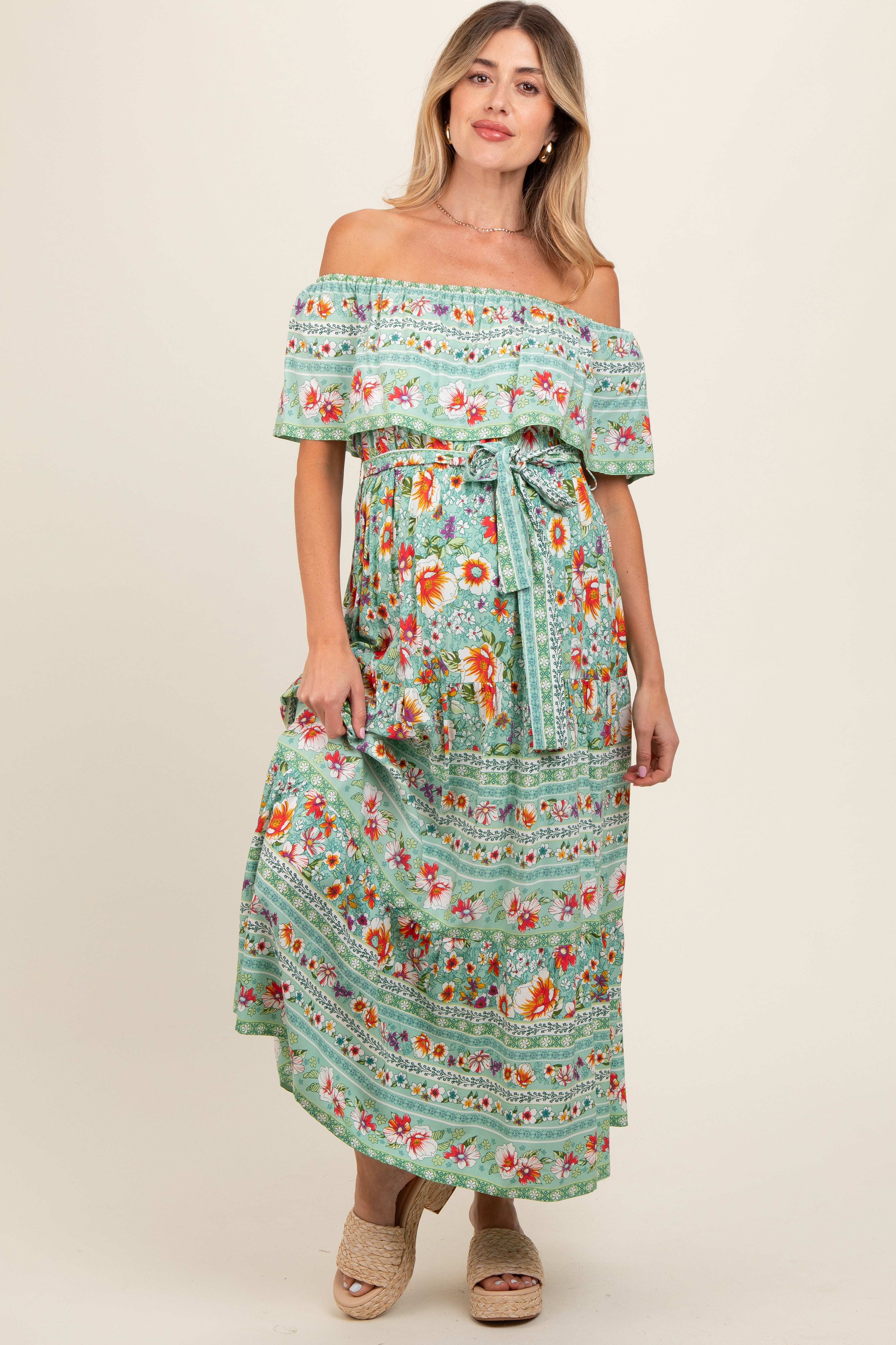 Jade Floral Off Shoulder Maternity Maxi Dress